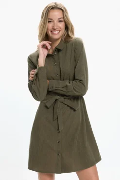 Vero Moda Vestidos-Vestido camisa de veludo cotelê Verde