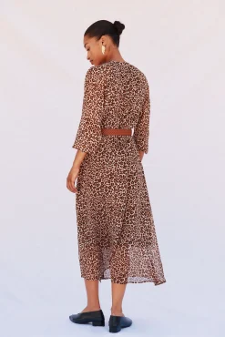 Cortefiel Vestidos-Vestido camisa estampado com cinto Castanho