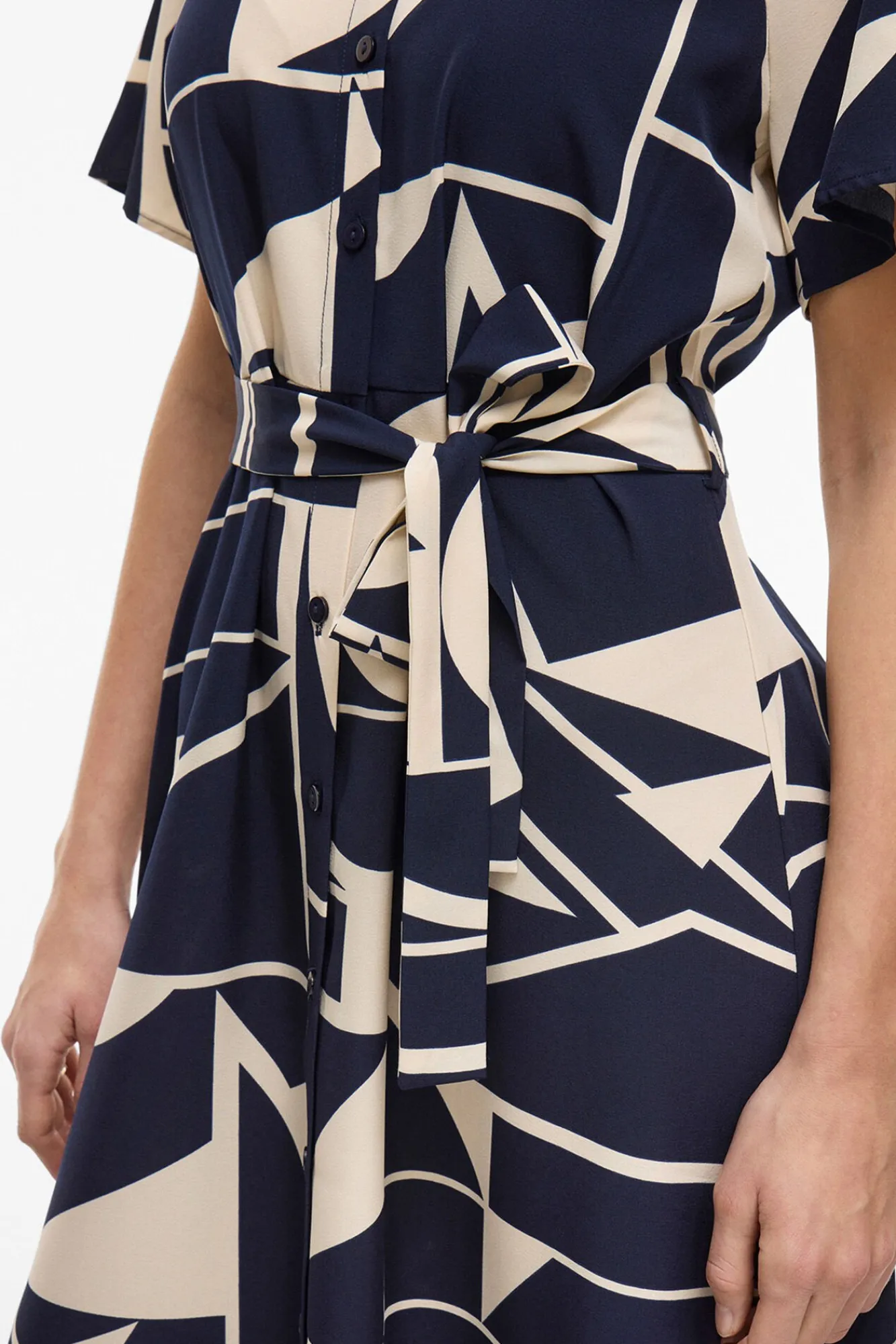 Vila Vestidos-Vestido camisa midi com nó Azul