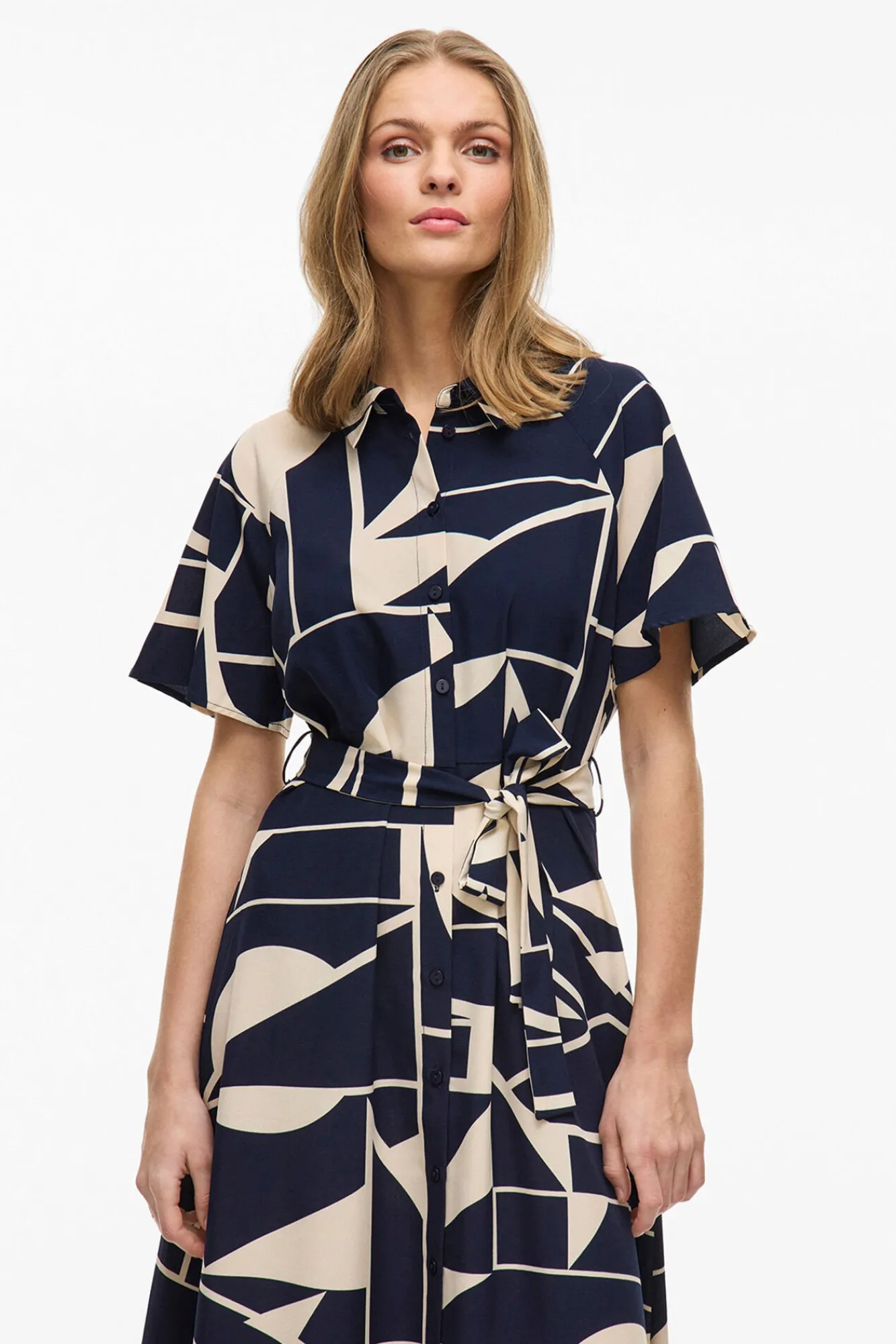 Vila Vestidos-Vestido camisa midi com nó Azul