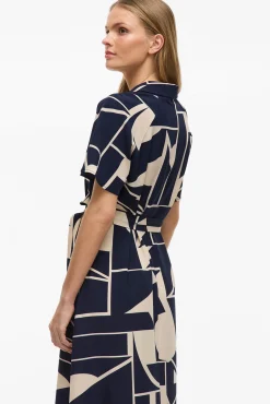 Vila Vestidos-Vestido camisa midi com nó Azul