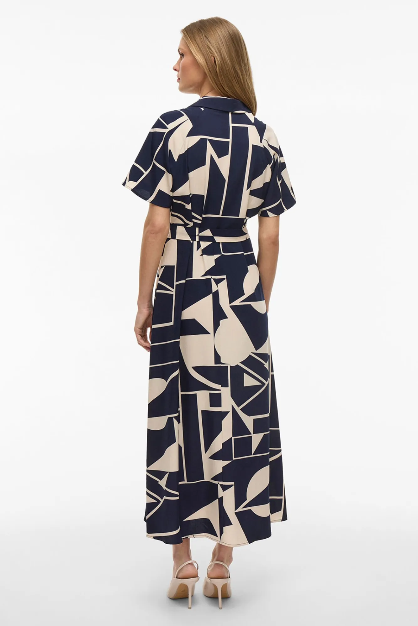 Vila Vestidos-Vestido camisa midi com nó Azul