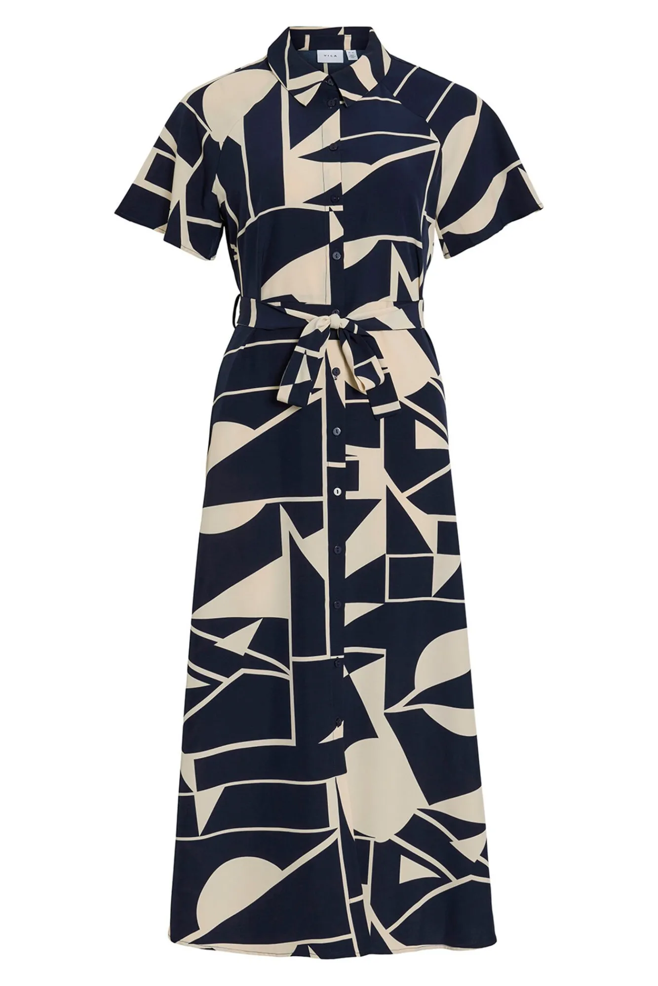 Vila Vestidos-Vestido camisa midi com nó Azul