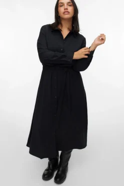 Vero Moda Curve Vestidos-Vestido camisa midi plus size Preto