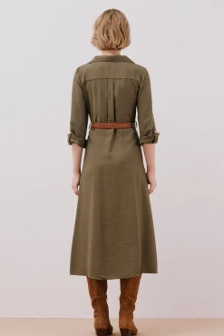 Cortefiel Vestidos-Vestido camiseiro cinto Verde