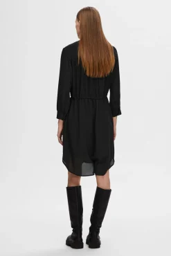 Selected Vestidos-Vestido camisero de manga larga confeccionado con materiales reciclados. Preto