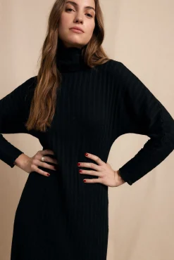 Slowlove Vestidos-Vestido canelado de gola alta Preto