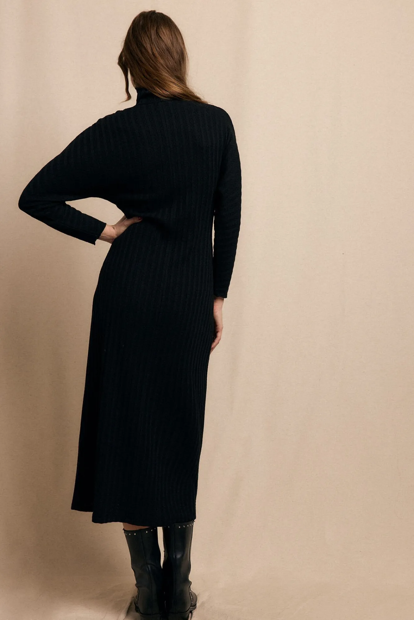 Slowlove Vestidos-Vestido canelado de gola alta Preto