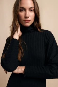 Slowlove Vestidos-Vestido canelado de gola alta Preto