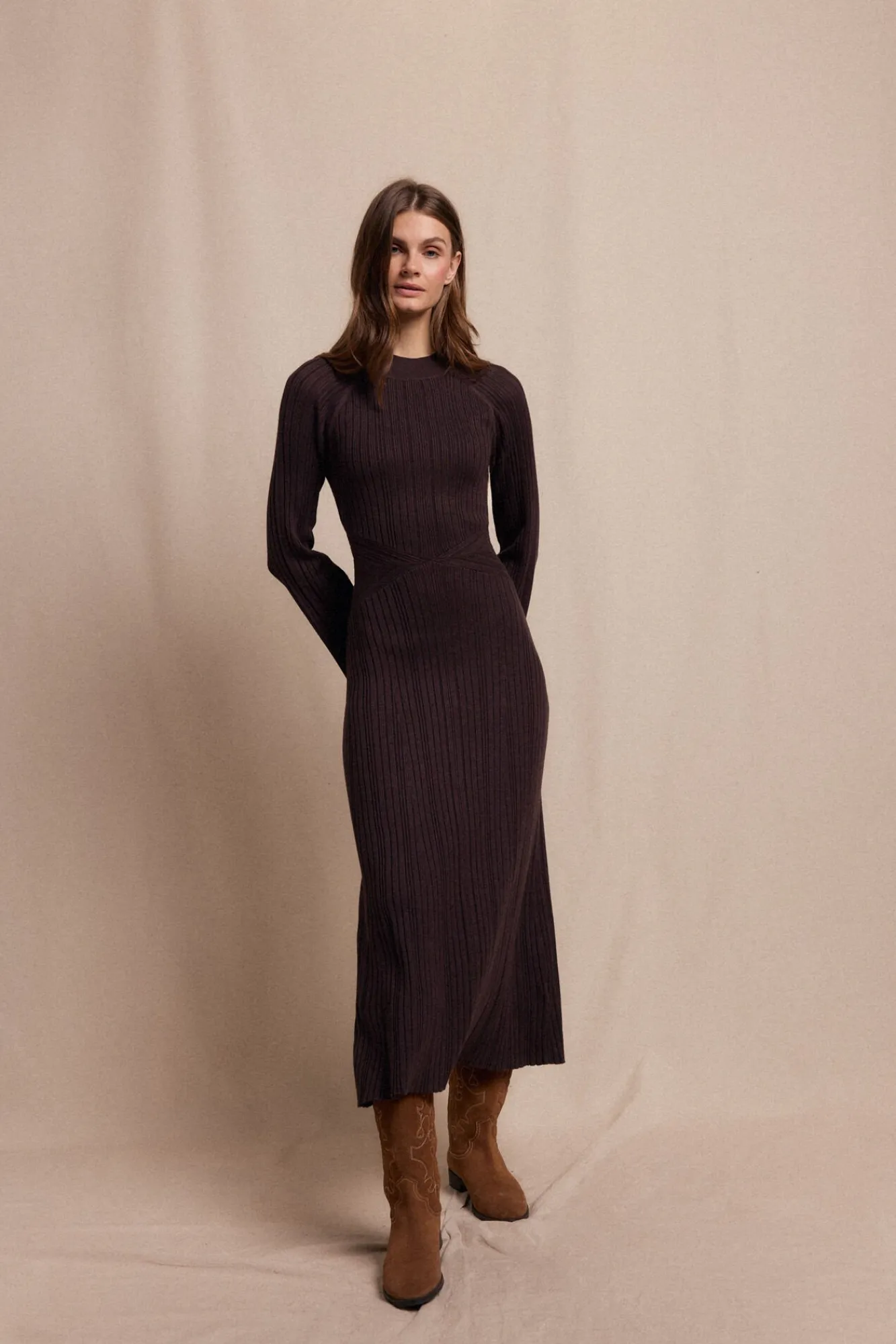 Slowlove Vestidos-Vestido canelado Perkins Castanho