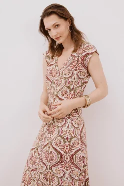 Cortefiel Vestidos-Vestido com decote em bico contrastante Multicolorido