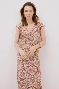 Cortefiel Vestidos-Vestido com decote em bico contrastante Multicolorido