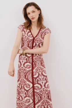 Cortefiel Vestidos-Vestido com decote em bico contrastante Granada