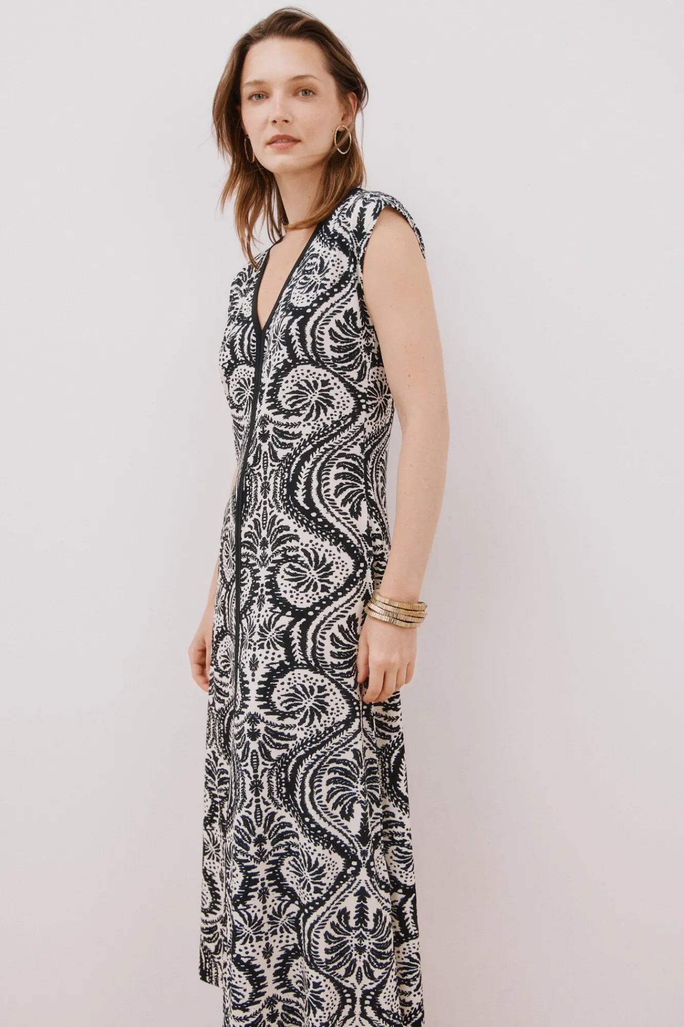 Cortefiel Vestidos-Vestido com decote em bico contrastante Impressão