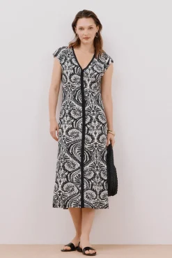 Cortefiel Vestidos-Vestido com decote em bico contrastante Impressão