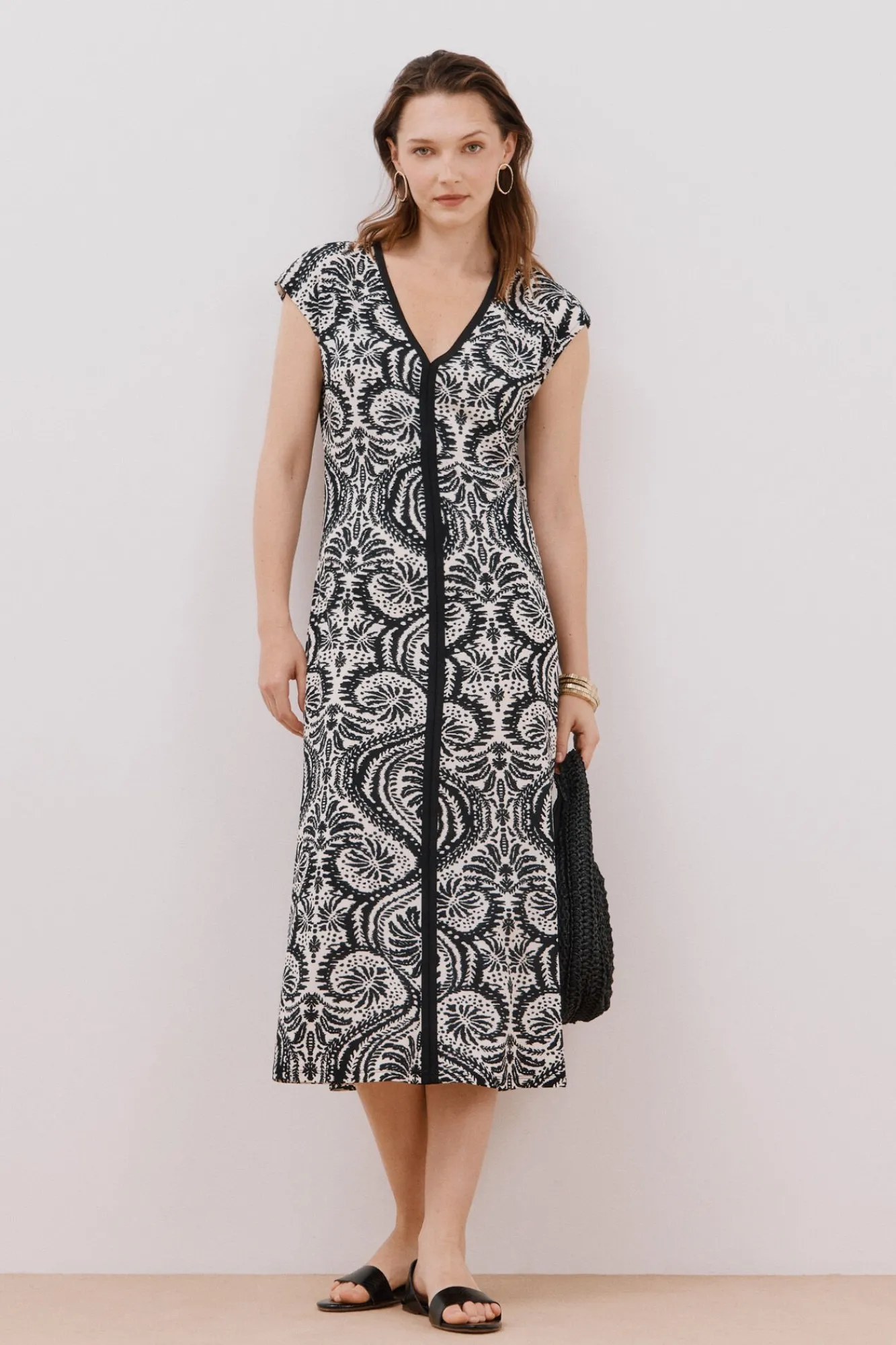 Cortefiel Vestidos-Vestido com decote em bico contrastante Impressão