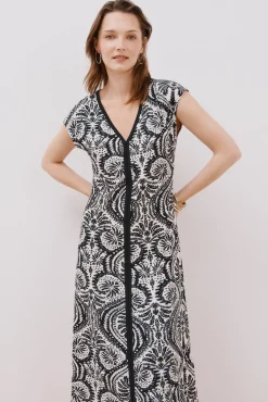 Cortefiel Vestidos-Vestido com decote em bico contrastante Impressão