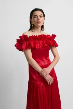 Silbon Vestidos-Vestido com folho da coleção Event Vermelho