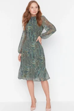 Trendyol Vestidos-Vestido com folhos verde