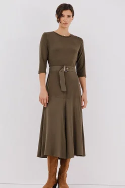 Cortefiel Vestidos-Vestido combinado com cinto Verde