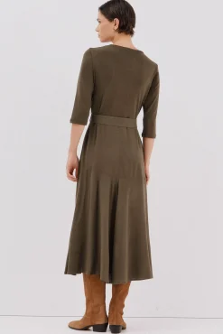 Cortefiel Vestidos-Vestido combinado com cinto Verde