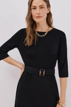 Cortefiel Vestidos-Vestido combinado com cinto Preto