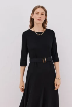 Cortefiel Vestidos-Vestido combinado com cinto Preto