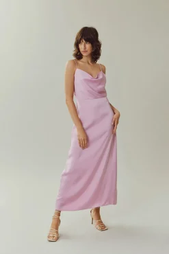 Vila Vestidos|Camisolas-Vestido comprido acetinado com decote drapeado Roxo