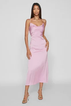 Vila Vestidos|Camisolas-Vestido comprido acetinado com decote drapeado Roxo
