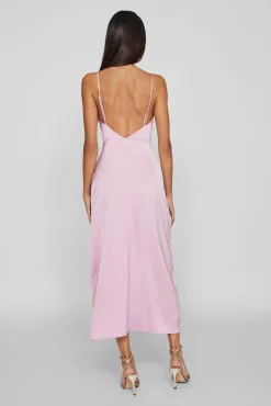 Vila Vestidos|Camisolas-Vestido comprido acetinado com decote drapeado Roxo