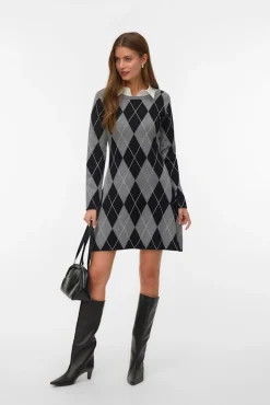 Vero Moda Vestidos-Vestido corto rombos Cinzento