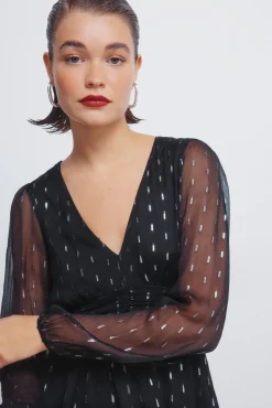 Springfield Vestidos-Vestido curto com detalhes em lurex preto