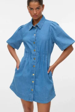 Vero Moda Vestidos-Vestido curto de algodão Azul