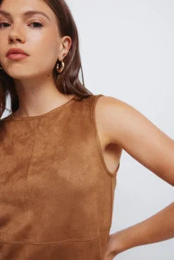 Springfield Vestidos-Vestido curto de camurça evasê cru