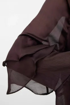 Vero Moda Vestidos-Vestido curto de chiffon com manga franzidas Castanho