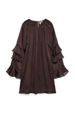 Vero Moda Vestidos-Vestido curto de chiffon com manga franzidas Castanho