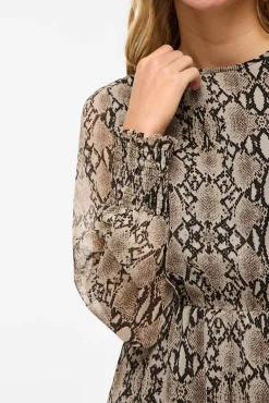 Vila Vestidos-Vestido curto de chiffon com estampado de cobra Castanho