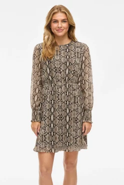 Vila Vestidos-Vestido curto de chiffon com estampado de cobra Castanho