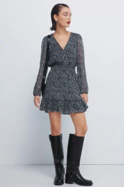 Springfield Vestidos-Vestido curto de chiffon estampado preto