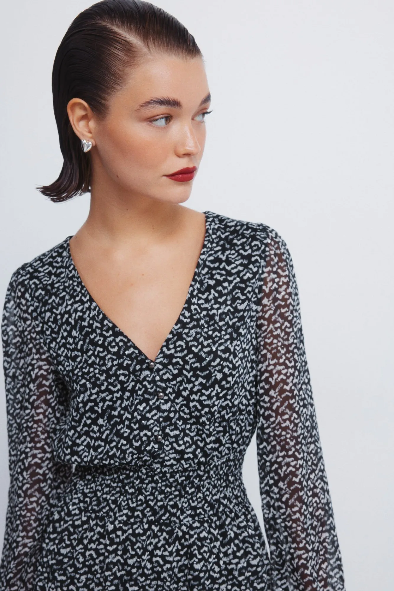 Springfield Vestidos-Vestido curto de chiffon estampado preto