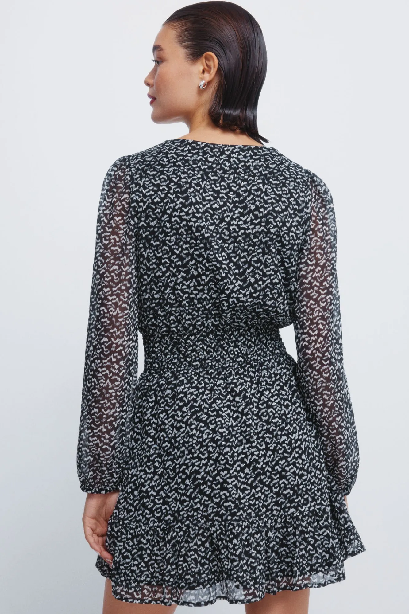 Springfield Vestidos-Vestido curto de chiffon estampado preto