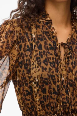 Vila Vestidos-Vestido curto de chiffon estampado Castanho