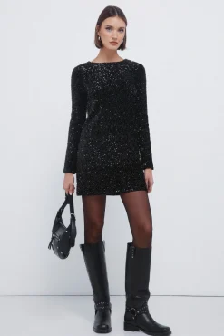 Springfield Vestidos-Vestido curto de lantejoulas preto