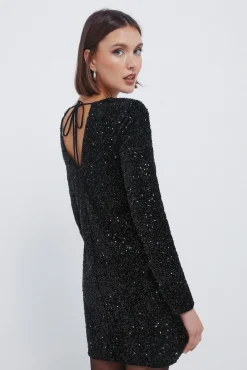 Springfield Vestidos-Vestido curto de lantejoulas preto