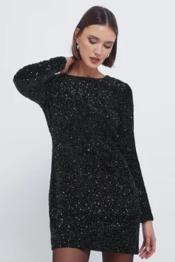 Springfield Vestidos-Vestido curto de lantejoulas preto