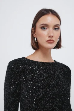 Springfield Vestidos-Vestido curto de lantejoulas preto