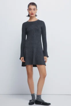 Springfield Vestidos-Vestido curto de malha canelada cinzento