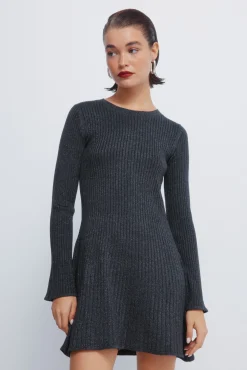 Springfield Vestidos-Vestido curto de malha canelada cinzento