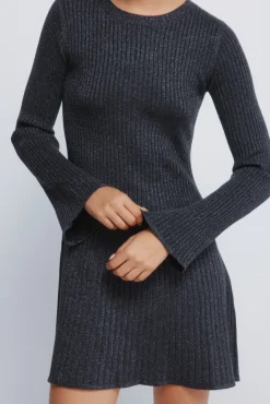 Springfield Vestidos-Vestido curto de malha canelada cinzento