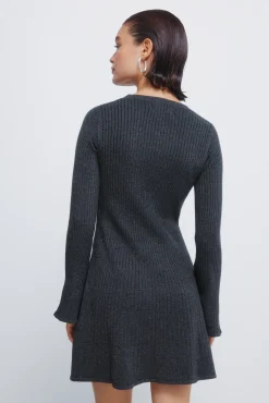 Springfield Vestidos-Vestido curto de malha canelada cinzento